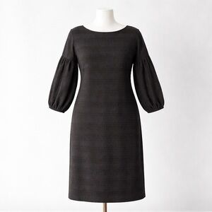 Liz Claiborne Women’s 14 Black Textured‎ Knit Balloon Sleeve Sheath Dress Lined